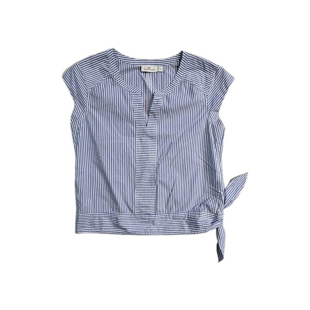 Vineyard Vines Women's Blouse Blue Striped 8 Grier Side Tie